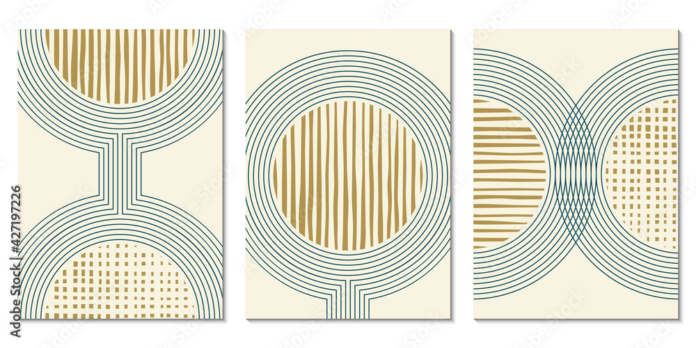 Poster abstract art background set with geometric shapes. minimal design with circles and lines. contempora