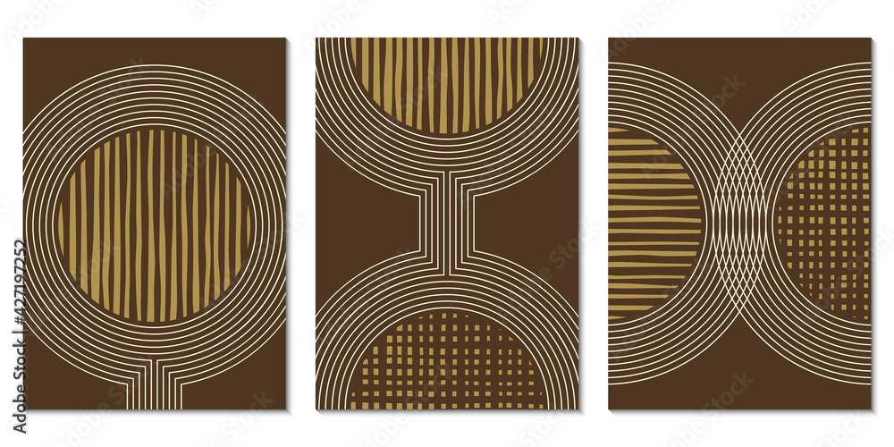 Poster abstract art background set with geometric shapes. minimal design with circles and lines. contempora
