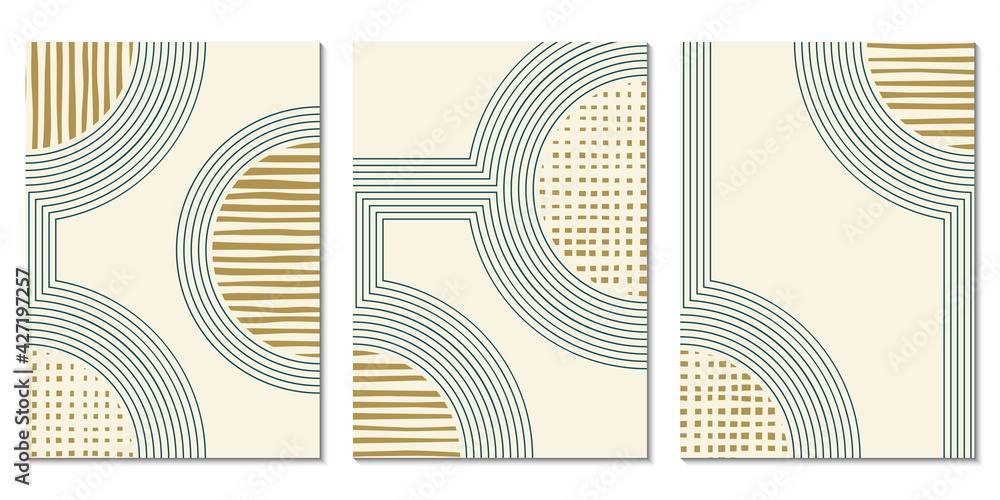 Poster abstract art background set with geometric shapes. minimal design with circles and lines. contempora