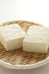 Healthy food ingredient, tofu on bamboo basket