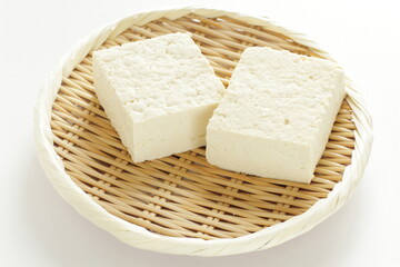 Healthy food ingredient, tofu on bamboo basket