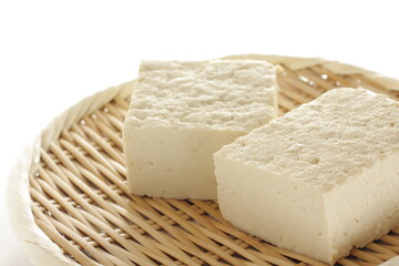 Healthy food ingredient, tofu on bamboo basket