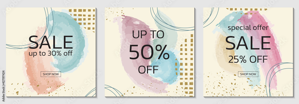 Canvas Prints sale background design set with watercolor abstract shapes and geometric design elements. brush pain