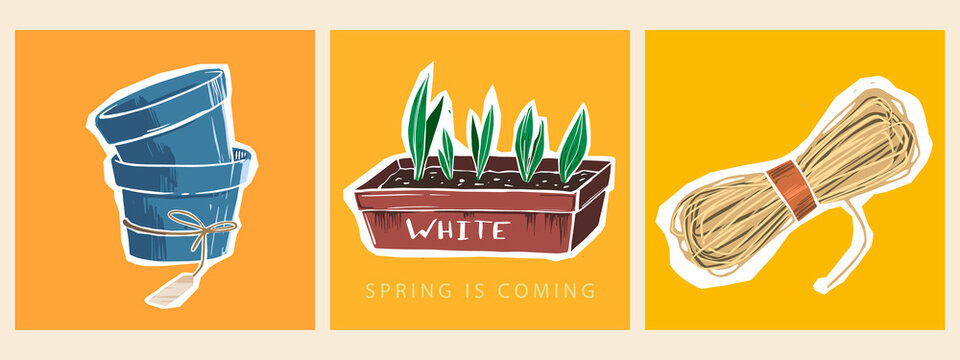 Modern sketch gardening set with colorful spring for concept design. Sticker sketch illustration. Nature sticker set. Modern vector illustration. Vector illustration art. Gardening vector concept.