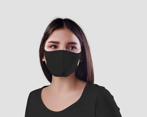 Black seamless mask mockup on dark haired girl