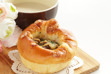 Beef stew and cheese bun food breakfast 