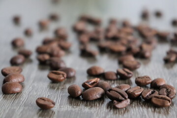 coffee beans on wooden background