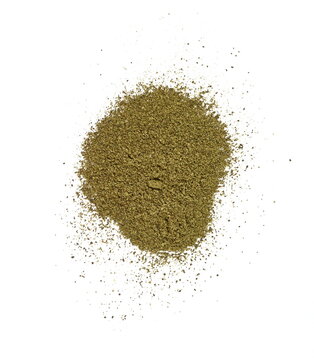 Hemp Seed Powder. Raw Organic Hemp Protein Powder Isolated On White. 