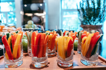 a glass of chopped bell peppers