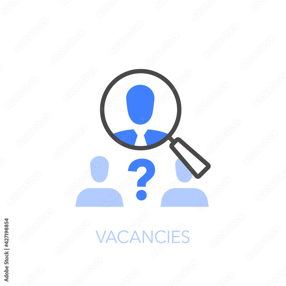 Poster vacancies symbol with a magnifier looking for new key persons. easy to use for your website or prese