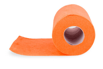 Top view of red felt fabric roll isolated on white.