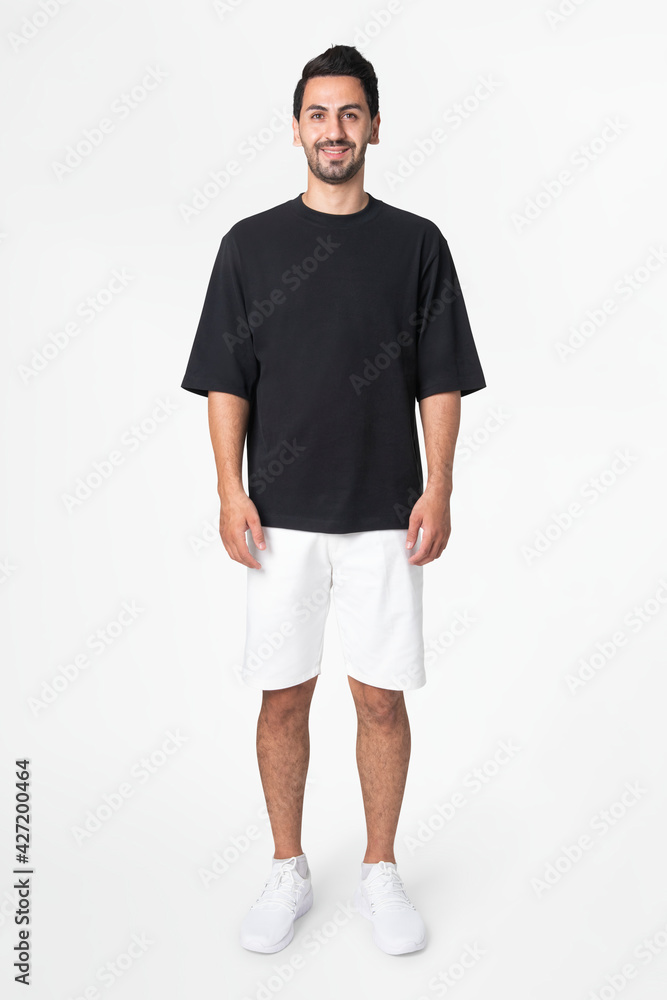 Sticker black t-shirt and shorts men’s basic wear full body