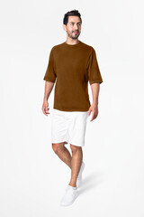Brown t-shirt and shorts men’s basic wear full body