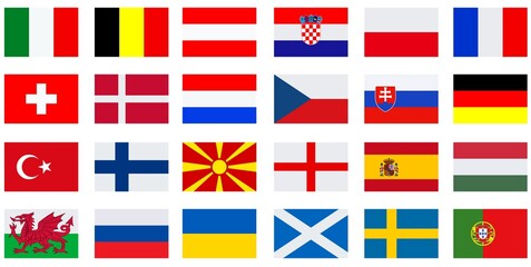 Drapeaux des pays européens participant à la coupe