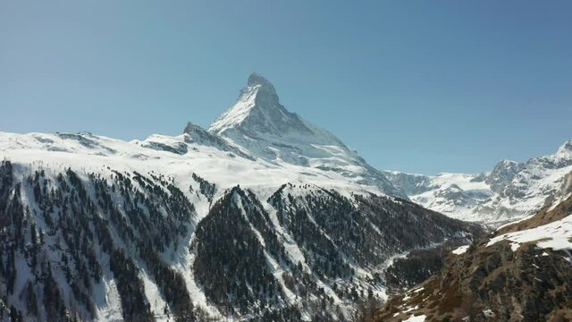 Wide aerial of beautiful Matterhorn in Switzerland