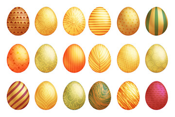 Golder hand painted easter eggs decorative lineart doodle isolated icons set vector illustration