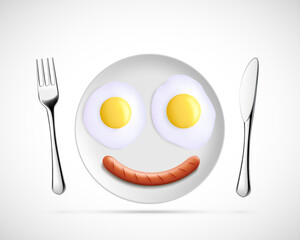 Fried eggs with sausage in the form of a smiley