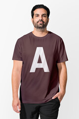 Man wearing minimal brown t-shirt