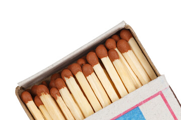 Matches in a box isolated on white background