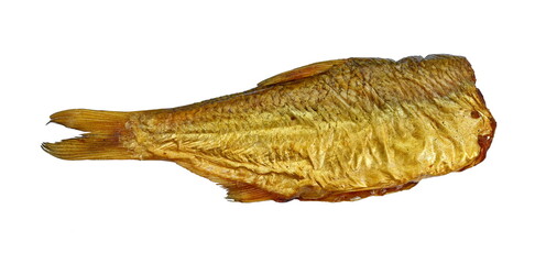 Smoked fish without the head isolated on white background
