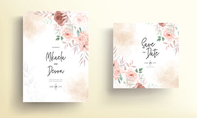  Beautiful hand drawn brown floral wedding invitation card design