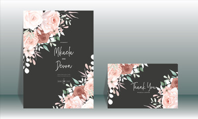  Beautiful hand drawn brown floral wedding invitation card design