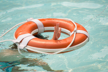 Lifebuoy or buoy helping to survive concept. Support survival or save, rescue. Ring floating in a...