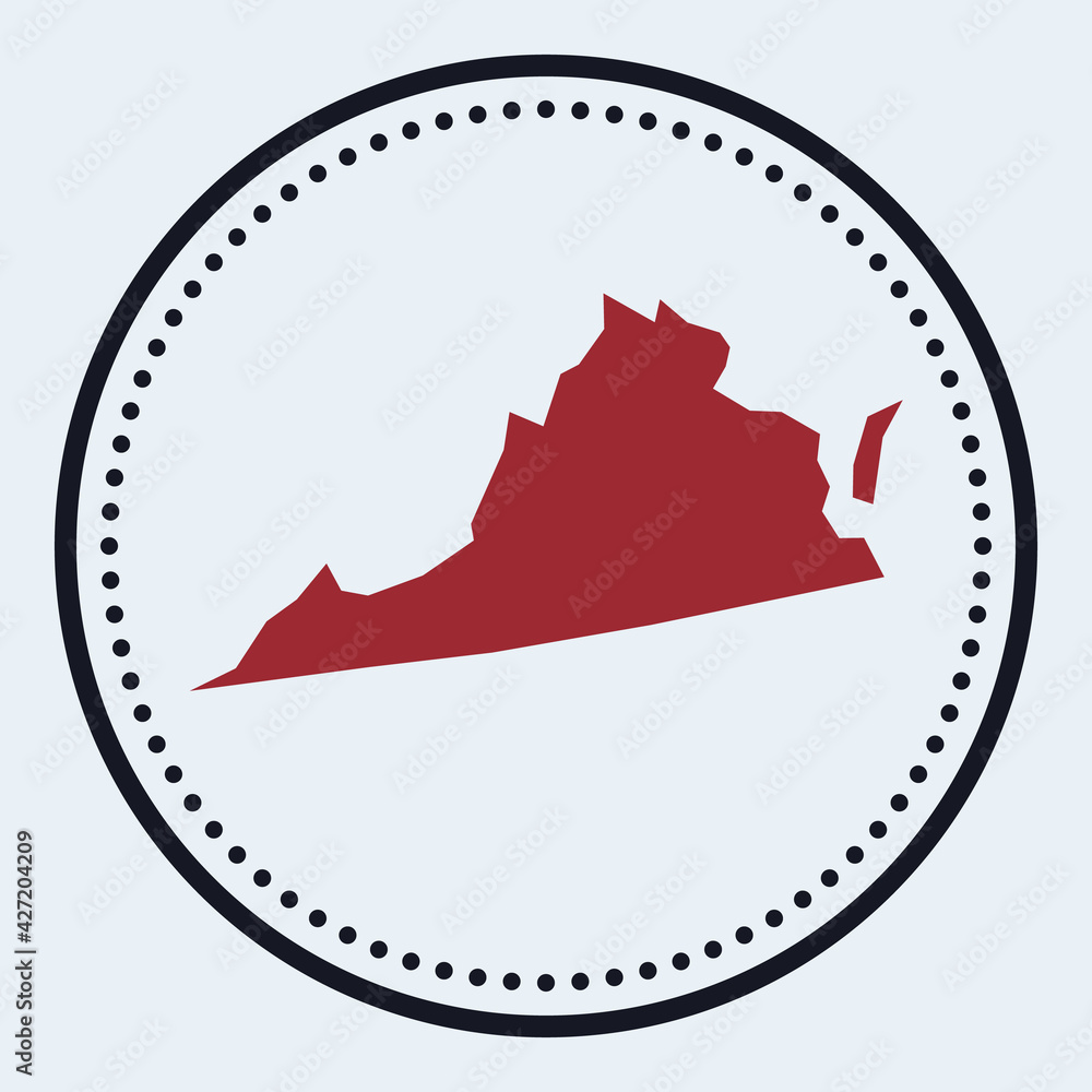 Poster virginia round stamp. round logo with us state map and title. stylish minimal virginia badge with ma
