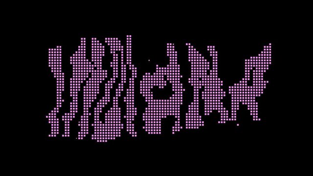 Indiana. Animated appearance of the inscription. Isolated Letters from pixels. Purple, magenta colors. US state Indiana for title, social media, bloggers, advertising, TV. UHD 4K video.