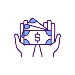 Gaining profit in business RGB color icon. Financial support. Realizing maximum revenue. Funding, backing. Increasing sales. Wages, salary, royalty. Profitable business. Isolated vector illustration