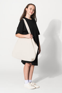 Woman With White Tote Bag