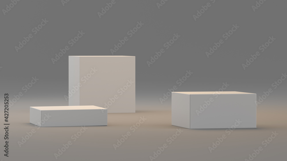 Poster backdrop scene of simple cube stand, 3d illustration, studio scene for product display.