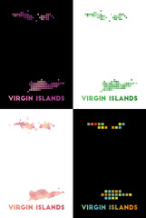 Virgin Islands map. Collection of maps of the Virgin Islands in dotted style. Borders of the island filled with rectangles for your design. Vector illustration.
