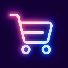 Shopping cart pink icon for social media app neon style