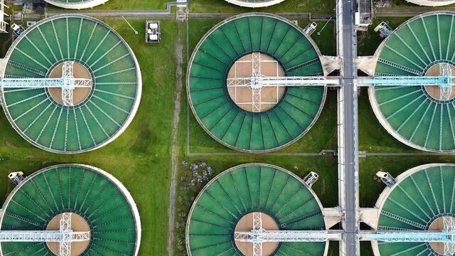 Aerial view of Recirculation Solid contact Clarifier Sedimentation Tank in Water treatment plant