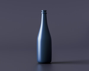 Wine bottle package or drink alcohol glass beverage on dark background with blank product container. 3D rendering.
