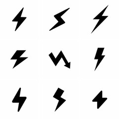 Different shapes of lightening strikes set of icons