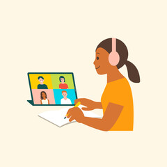 Virtual brainstorming character flat graphic