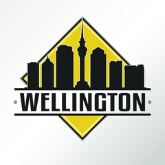 Wellington New Zealand Skyline Logo. Adventure Landscape Design. Vector Illustration Cut File.