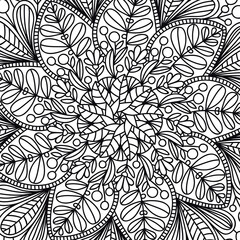 Doodle abstract floral background. Hand drawn pattern. Coloring book page for adults and kids. Outline illustration. Black and white. Botanical doodle art. - 427208074