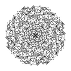 Vector doodle mandala. Hand drawn abstract illustration. Isolated. Outline. Black and white colors. Round pattern for coloring book. Anti stress coloring for adult. Geometric graphic. - 427208268