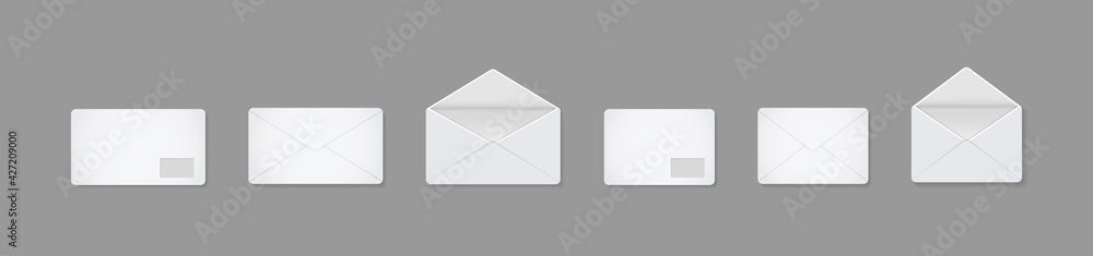 Poster mockup letter. paper envelope for letter. white template of dl. front and back view of envelope. ope