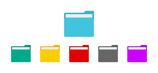 Folder with file for desktop of computer. Icon of document or data in folder. Open or closed doc. Colorful folders for archive, portfolio and organize of job. Template for web, ui and button. Vector