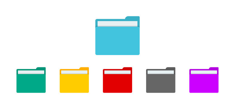 Folder With File For Desktop Of Computer. Icon Of Document Or Data In Folder. Open Or Closed Doc. Colorful Folders For Archive, Portfolio And Organize Of Job. Template For Web, Ui And Button. Vector