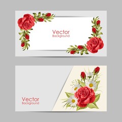 Set of horizontal banners with beautiful roses