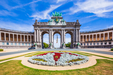 Brussels, Belgium. Parc du Cinquantenaire with the triumphal arch.