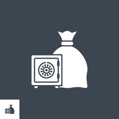 Saving related vector glyph icon. Isolated on black background. Vector illustration.