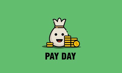 Pay Day poster with Bag of Money and Gold Coins - Vector