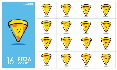 Set of cute pizza Line Icons In Different Expressions