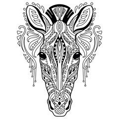 Tangle zebra coloring book page for adult
